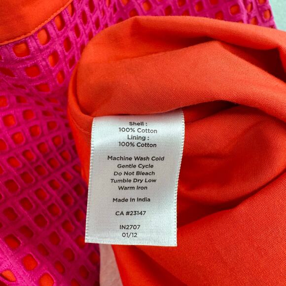 Talbots Fuchsia Pink Eyelet Orange Contrast Lining Cotton High Rise Pencil Skirt - Picture 9 of 9
